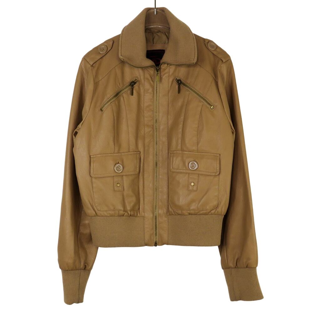 Y2k Vintage Yoki Tan Faux Leather Moto Jacket Large